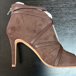 Journee Collection Brown Suede Strappy High Heel Ankle Boot